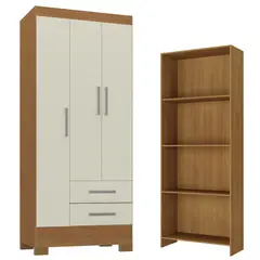 MOVELARIA - Combo Clóset 3 Puertas 2 Cajones + Librero Off White R3216