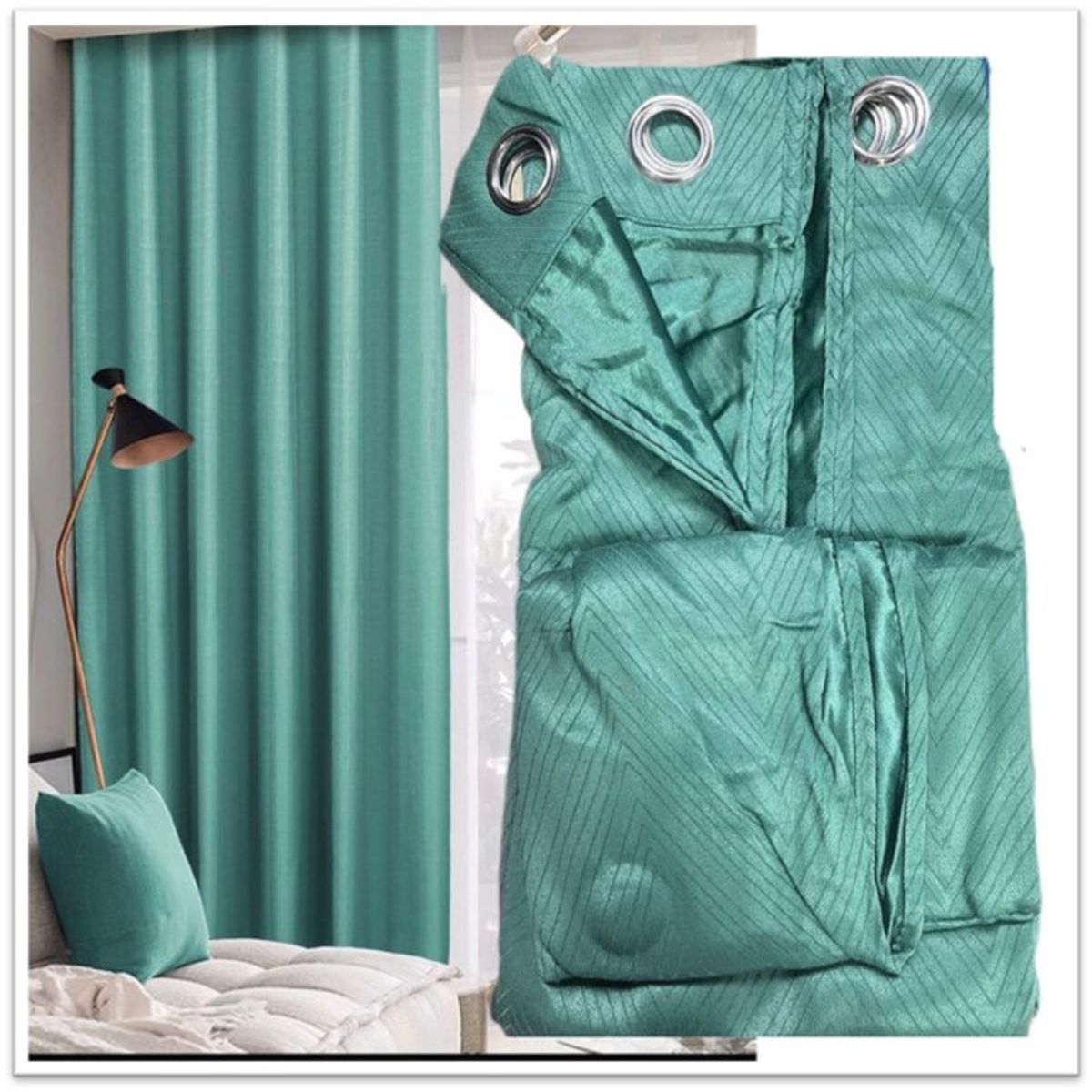 DIANA - CORTINA DOBLE TELA 2 LIENZO CON RELIEVE 140X230 C/U COLOR TURQUESA.