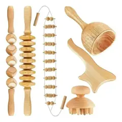 GENERICO - Kit 6pcs Rodillo Para Masaje Maderoterapia Maderos De Masaje Beige