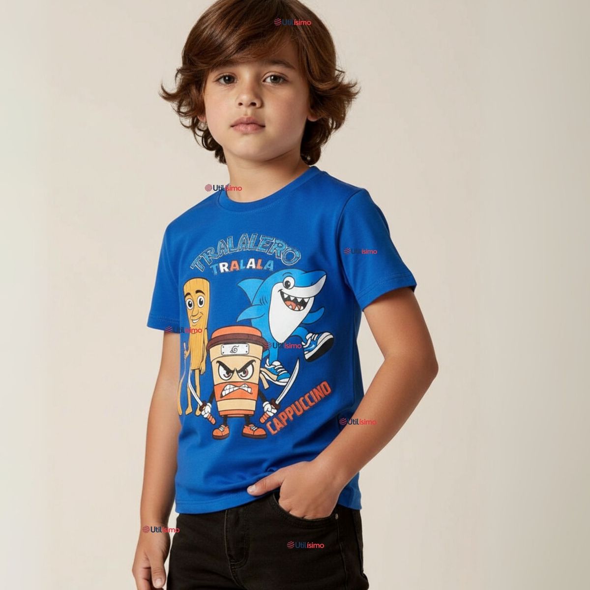 UTILISIMO - Polera Brainrots 100% Algodón Manga Corta Niño Tralalero Azul