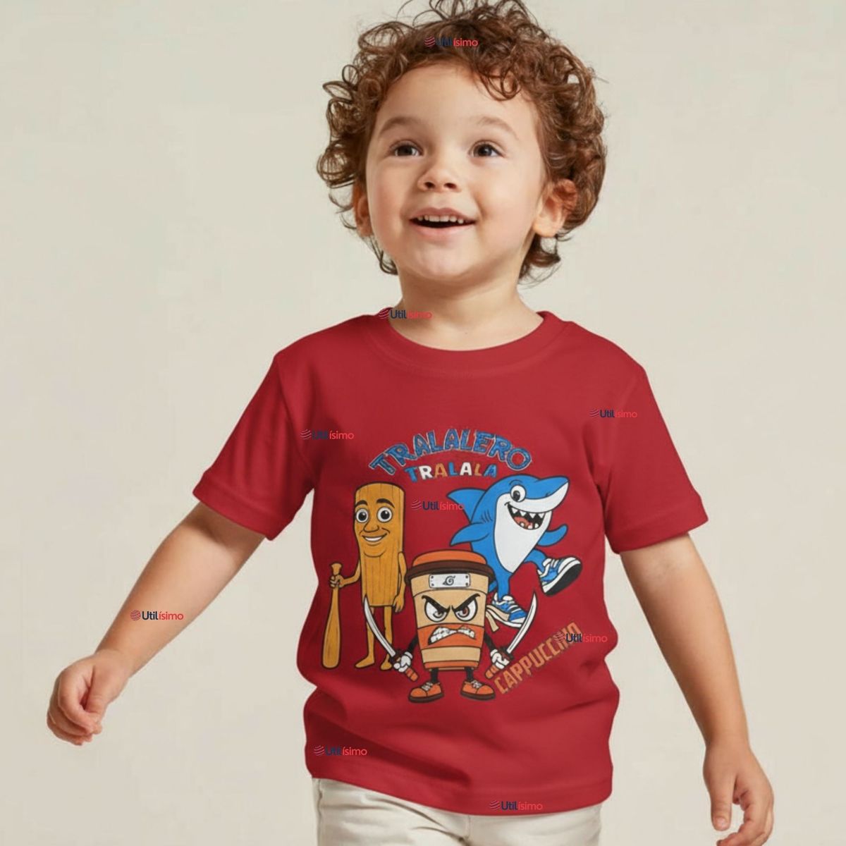 UTILISIMO - Polera Brainrots 100% Algodón Manga Corta Niño Tralalero Rojo