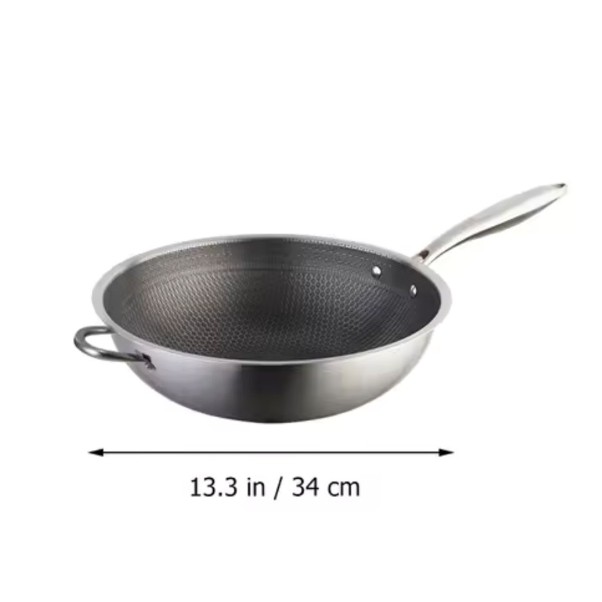 GENERICO - Wok Acero Inoxidable 34cm Antiadherente Panal Doble Asa GasInducción
