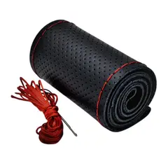 GENERICO - Cubre Manubrio Volante Ecocuero Hilo Rojo Aguja