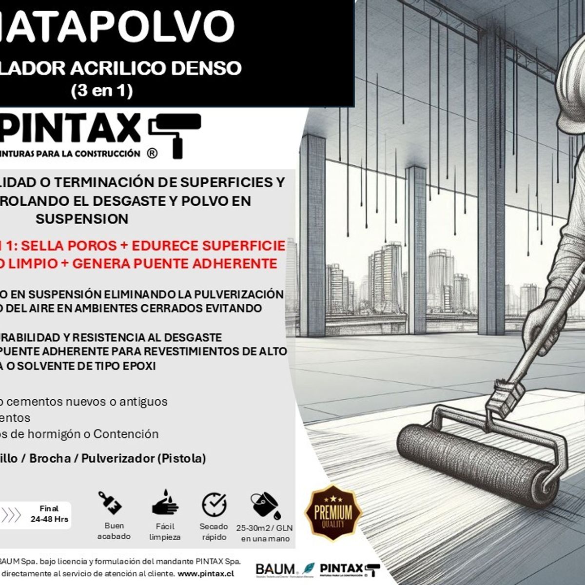BAUM - Sellador Matapolvo PINTAX 3 en 1 Puente de Adherencia para Epóxicos