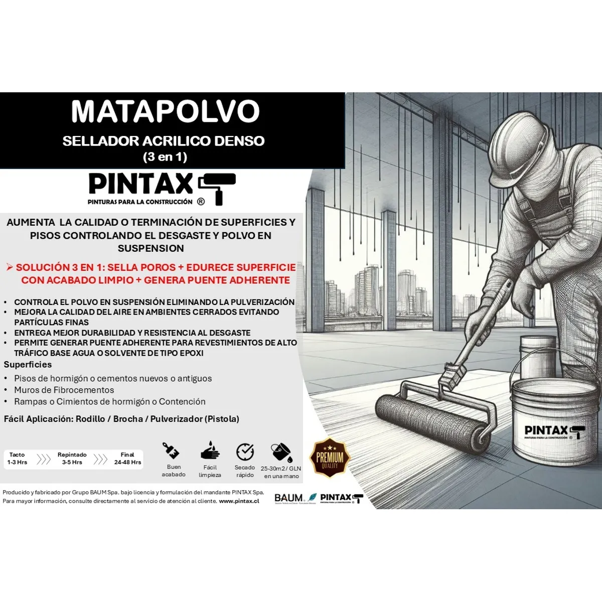 BAUM - Sellador Matapolvo PINTAX 3 en 1 Puente de Adherencia para Epóxicos