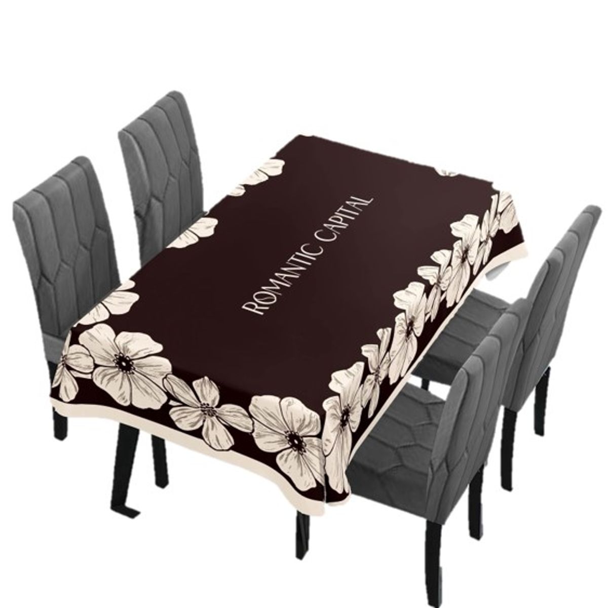 DIANA - MANTEL RECTANGULAR ANTIMANCHA CON DISEÑO CAFE FLORES BLANCA  140X200CM