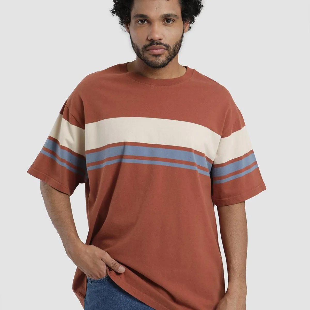 KAYA UNITE - Polera Hombre Heavyweight Rayas