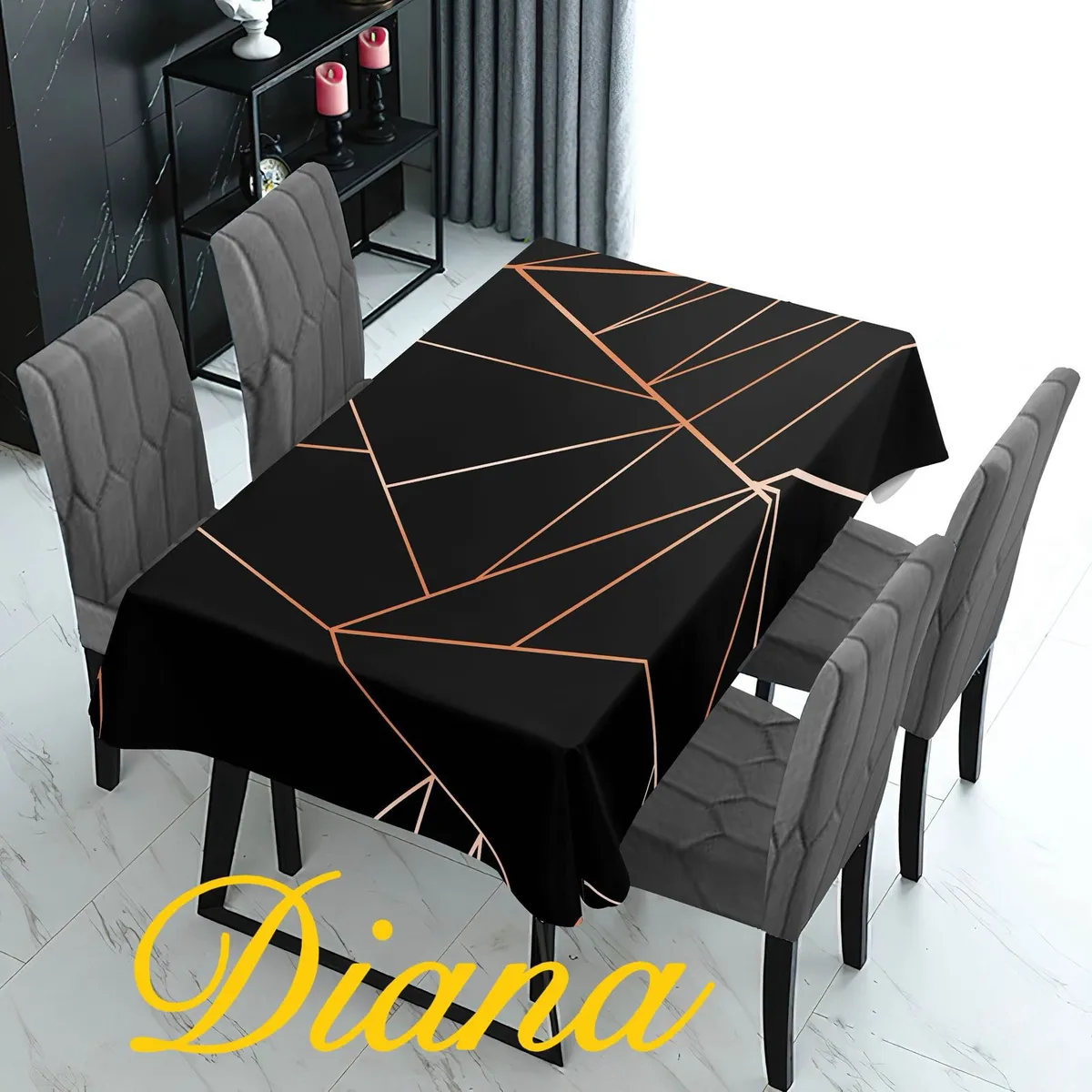 DIANA - MANTEL RECTANGULAR ANTIMANCHA CON DISEÑO NEGRO LINEA 140X200CM
