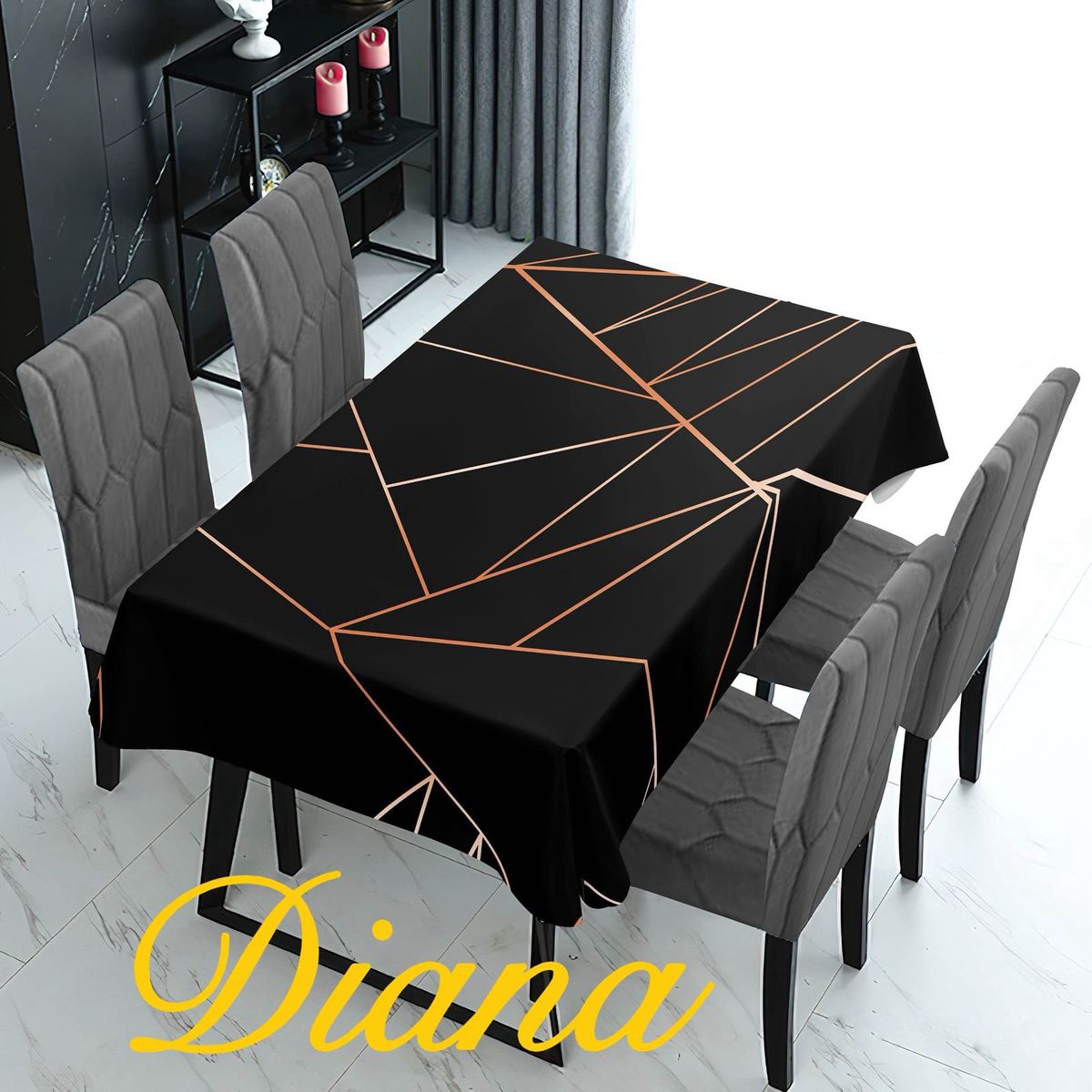DIANA - MANTEL RECTANGULAR ANTIMANCHA CON DISEÑO NEGRO LINEA 140X200CM