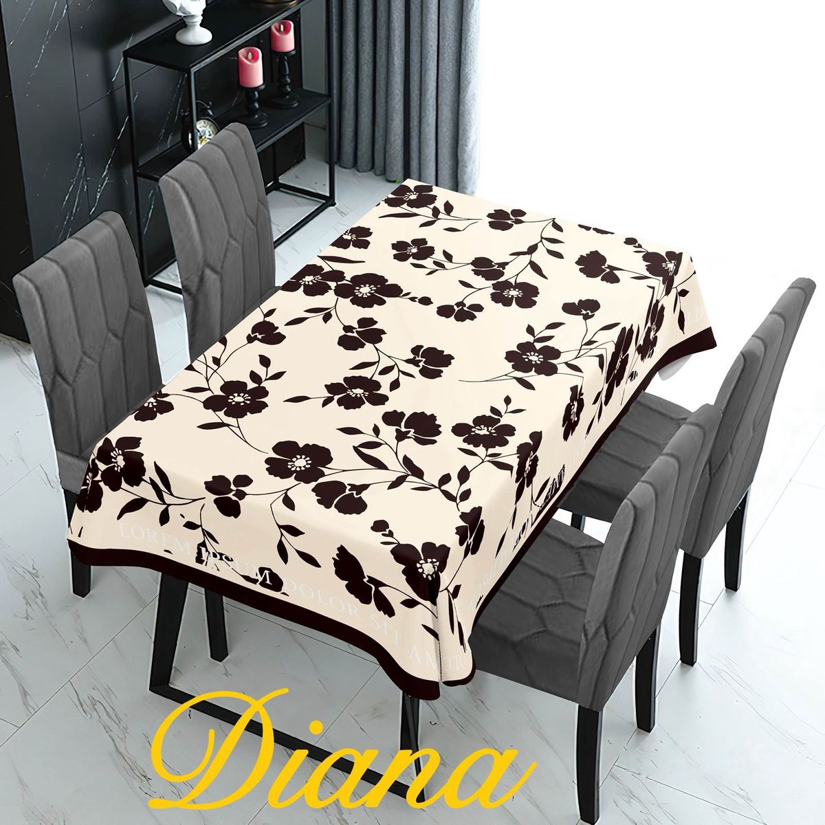 DIANA - MANTEL RECTANGULAR ANTIMANCHA CON DISEÑO BLANCO ROSAS NEGRAS 140X200CM