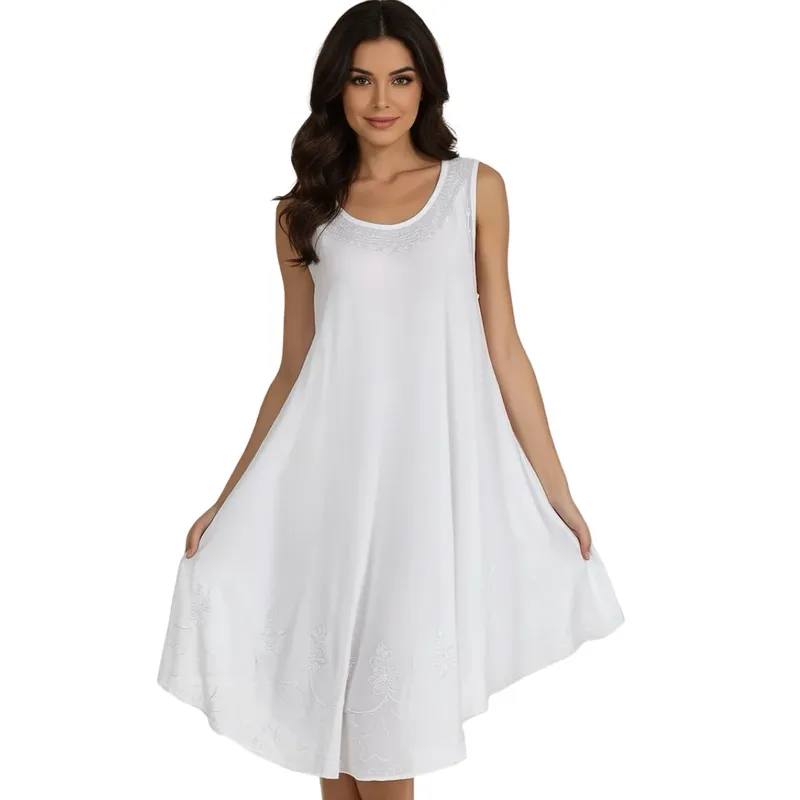 AAYO MODA - Vestido Blanco Tipo Kaftán de Algodón Viscosa Hecho en India