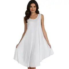 AAYO MODA - Vestido Blanco Tipo Kaftán de Algodón Viscosa Hecho en India