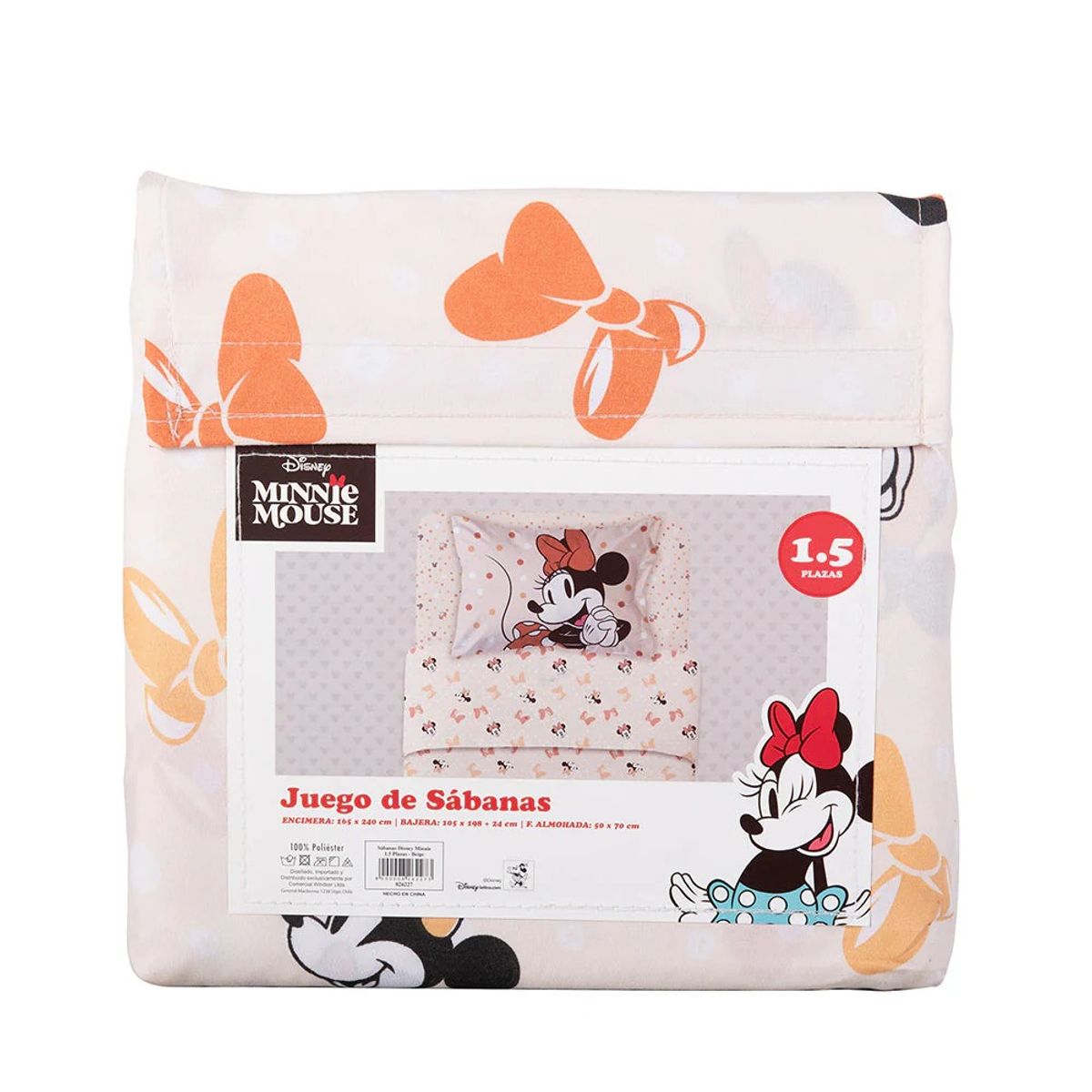 MASHINI - Juego de Sabanas Infantiles Microfibra 1,5 Plazas Minnie Beige
