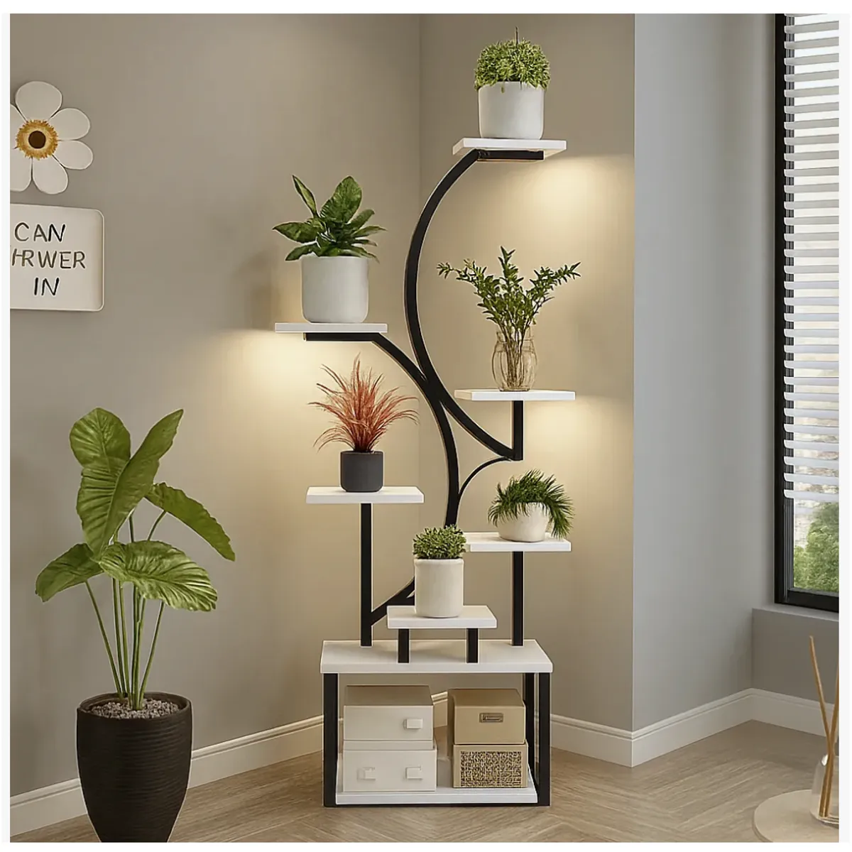 HOMER DESIGN - Organizador Repisa Decalacion Estante Planta Librero Con Luz
