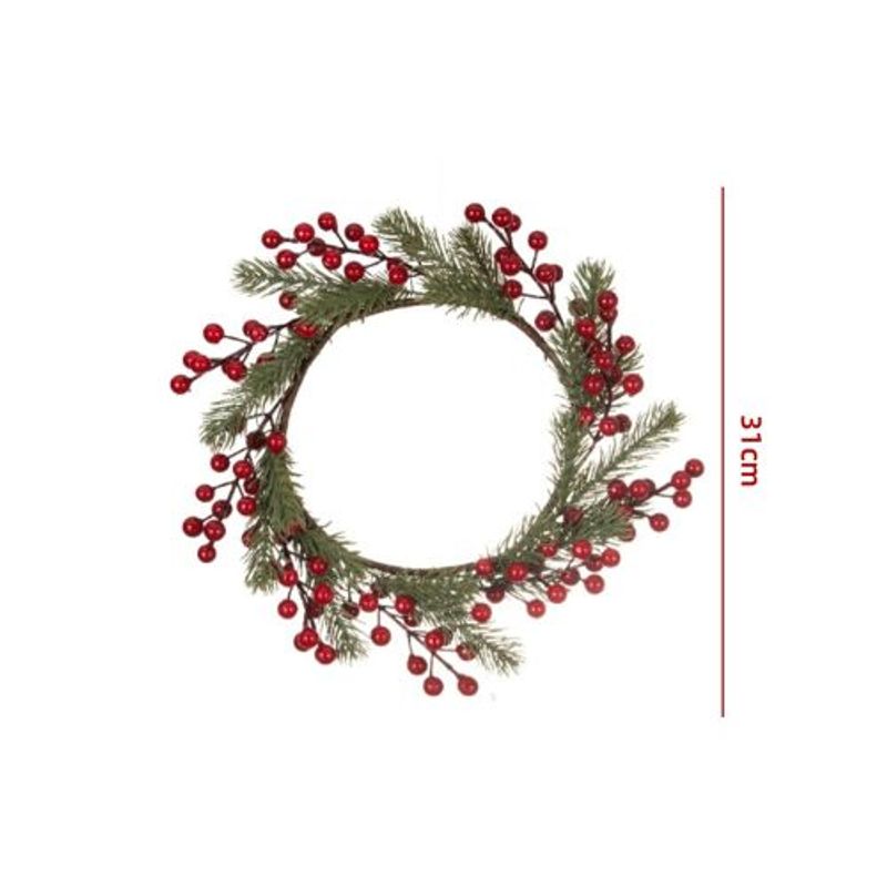 GENERICO - CORONA DE NAVIDAD FRUTOS ROJOS CON RAMAS 31X3CM