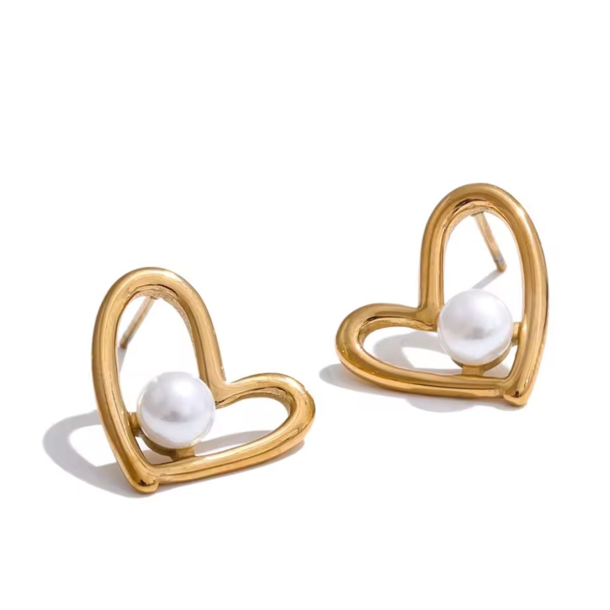 GENERICO - Aros Corazón y Perla  Acero Inoxidable