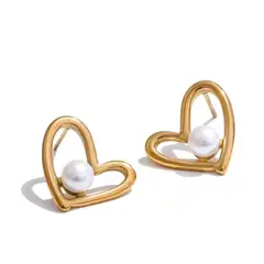GENERICO - Aros Corazón y Perla Acero Inoxidable
