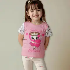 UTILISIMO - Polera Brainrots 100% Algodón Manga Corta Niña Tralalero Rosado Claro
