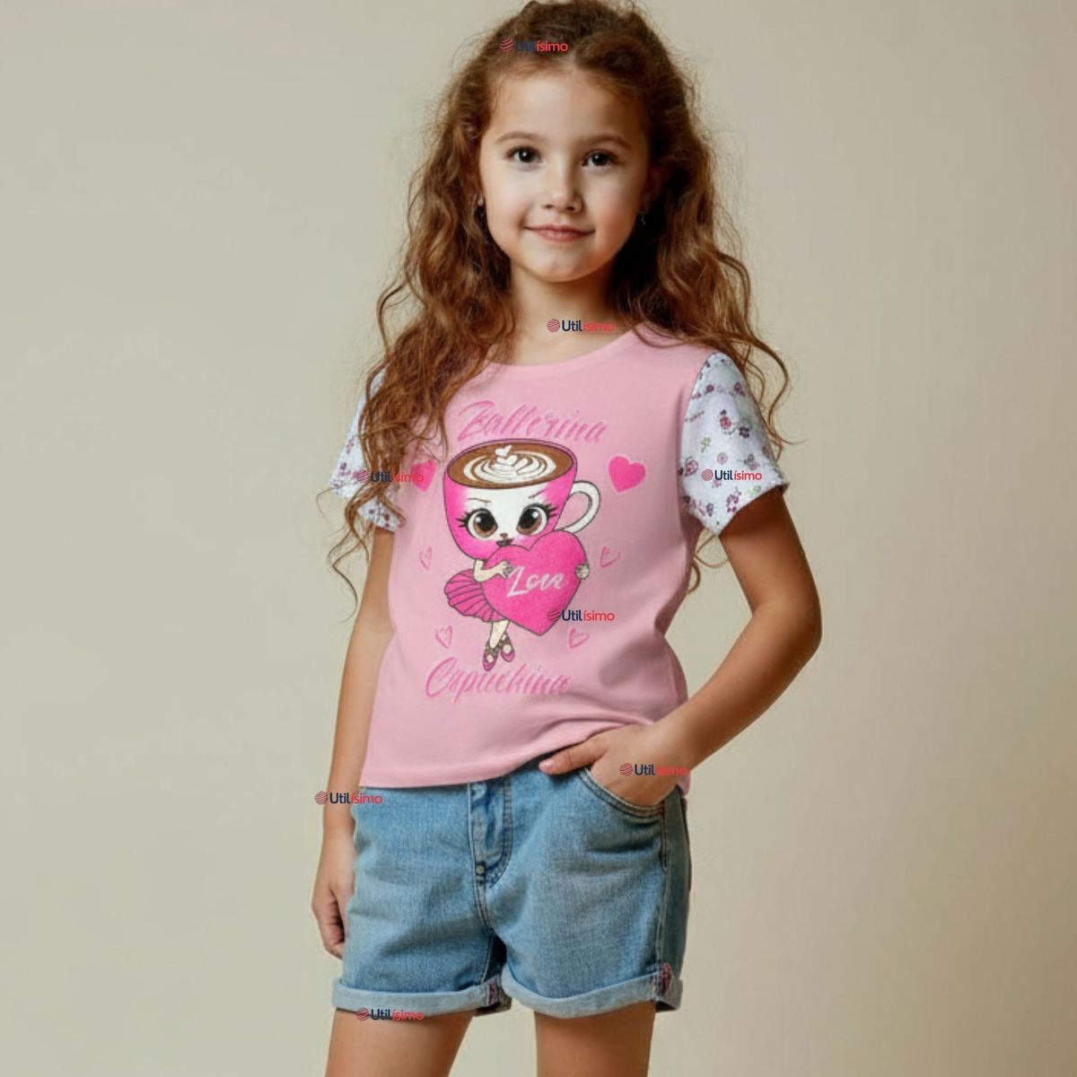 UTILISIMO - Polera Brainrots 100% Algodón Manga Corta Niña Tralalero Rosado Claro