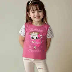 UTILISIMO - Polera Brainrots 100% Algodón Manga Corta Niña Tralalero Rosado Oscuro