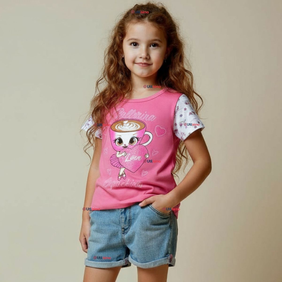 UTILISIMO - Polera Brainrots 100%Algodón Manga Corta Niña Tralalero Rosado Oscuro