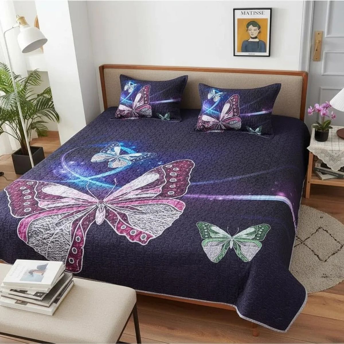 GENERICO - CUBRECAMA DE VERANO 2 PLAZA VIOLETA MARIPOSA QUILT DELGADO WYM