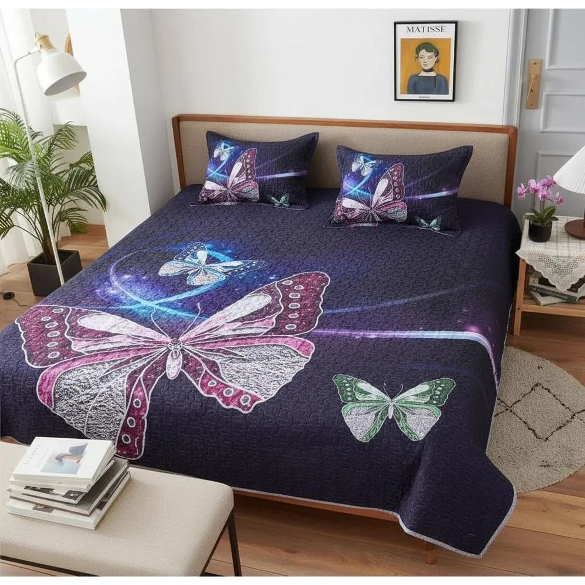 GENERICO - CUBRECAMA DE VERANO 2 PLAZA VIOLETA MARIPOSA QUILT DELGADO WYM