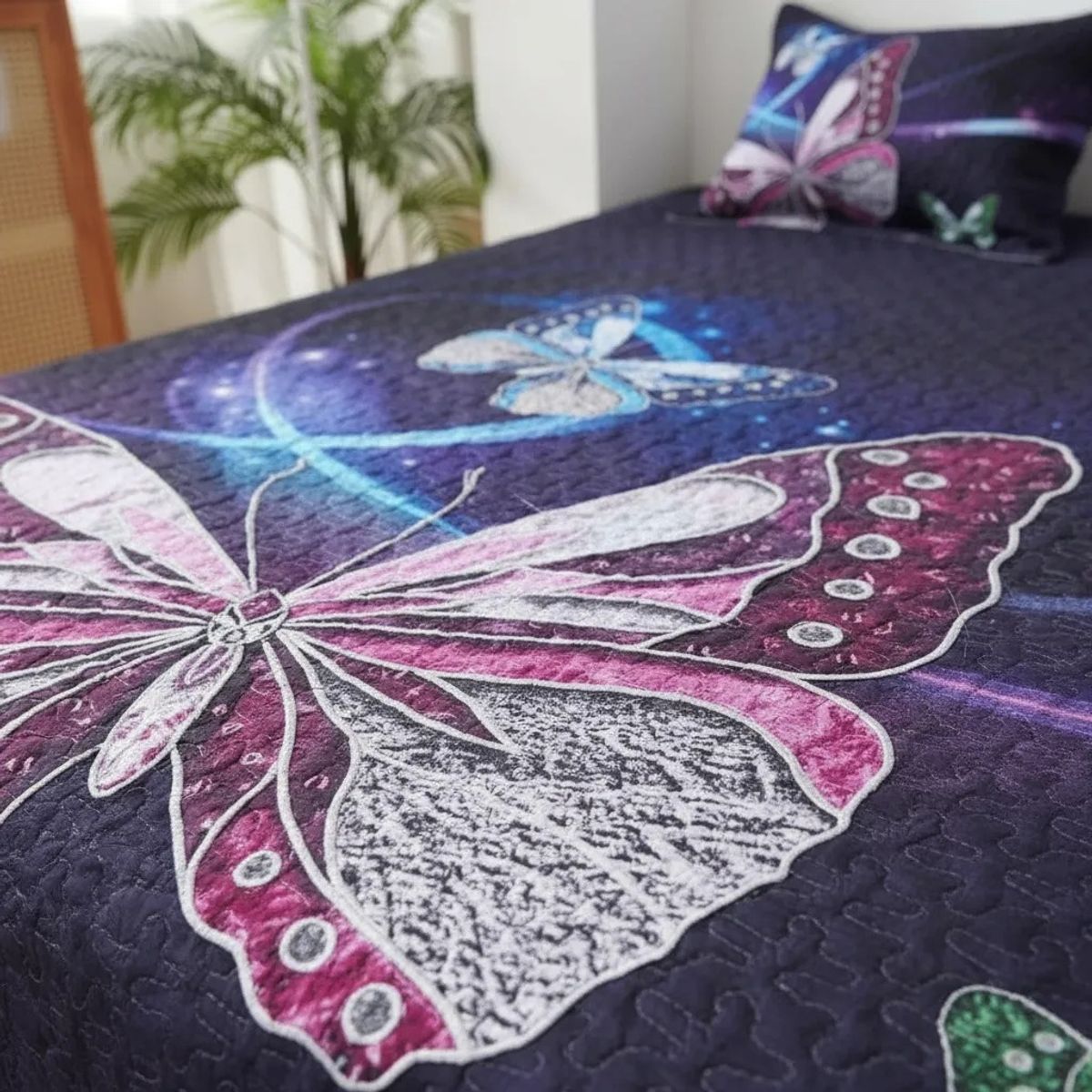 GENERICO - CUBRECAMA DE VERANO 2 PLAZA VIOLETA MARIPOSA QUILT DELGADO WYM