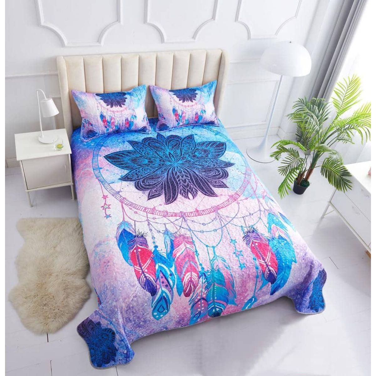 GENERICO - CUBRECAMA DE VERANO 2 PLAZA  ELEGANTE ATRAPA SUEÑO QUILT DELGADO WYM