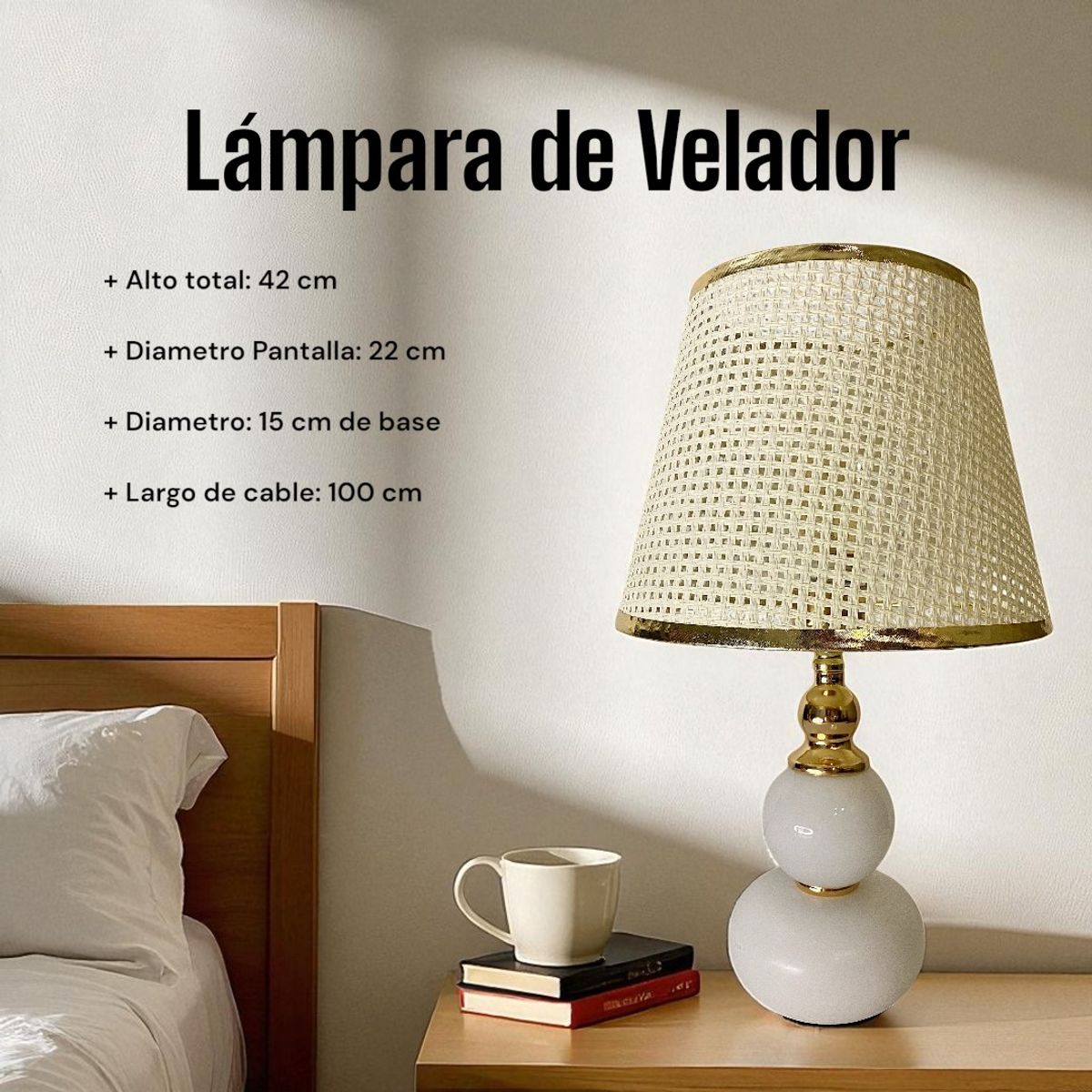 GENERICO - Set 2 Lamparas Velador Mesa Dormitorio Decorativa Moderna Living 42cm