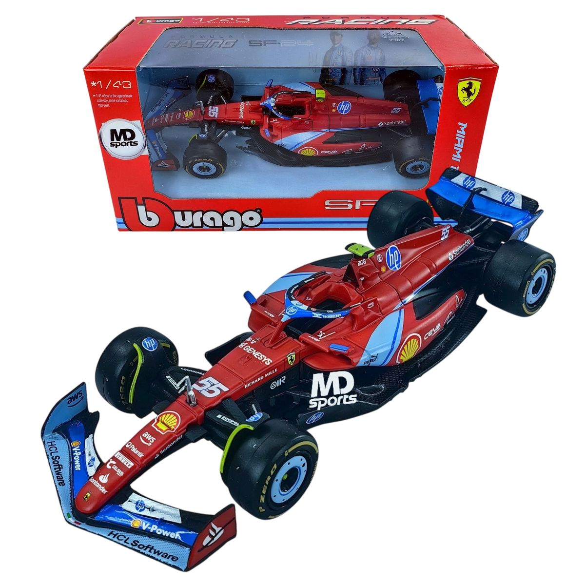 BBURAGO - Auto F1 Ferrari SF-24 GP Miami Carlos Sainz Caja Normal 1.43