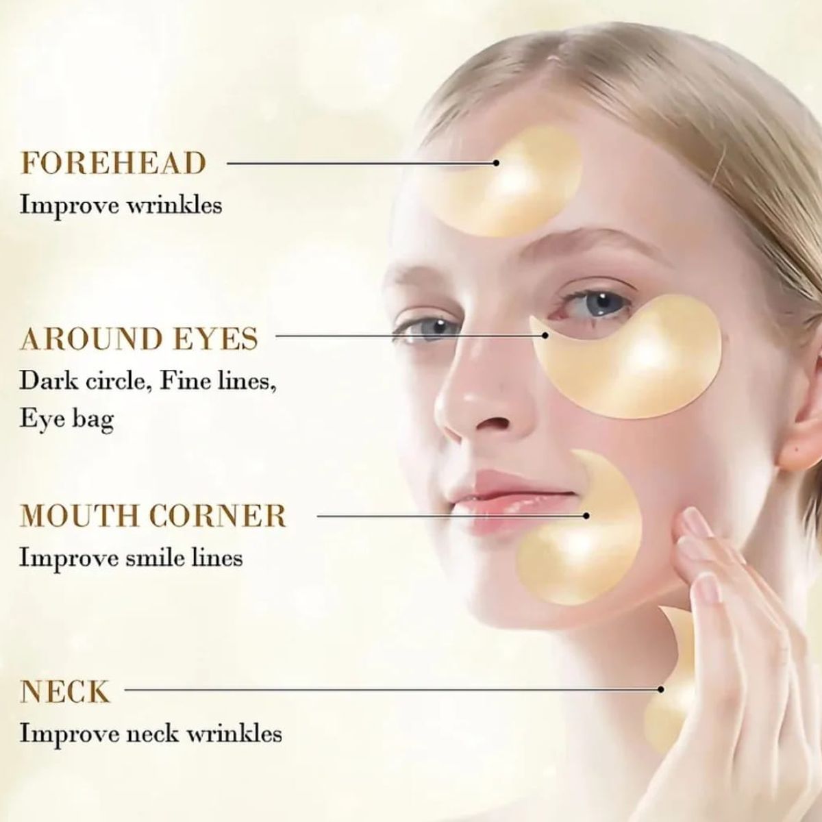 GENERICO - 60 Parches Hidrogel Caracol Dorado Contorno Ojos Elimina Ojeras Antiedad