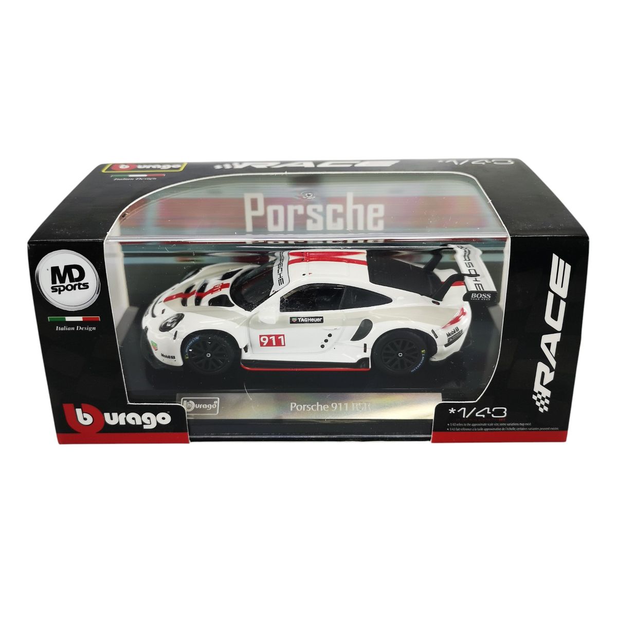 FORMULA 1 - Auto Deportivo Porsche 911 RSR Blanco Caja Acril Burago 1:43
