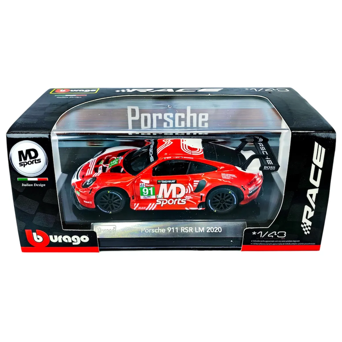 FORMULA 1 - Auto LeMans Porsche 911 RSR LM 2020 #91 Caja Acrilica Burago Race 1:43