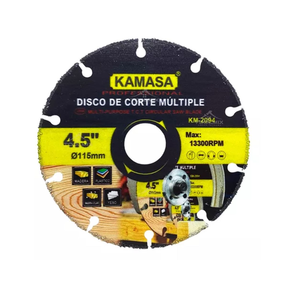 GENERICO - Disco de corte multiuso para esmeril 115mm 13300 RPM Kamasa amarillo y negro