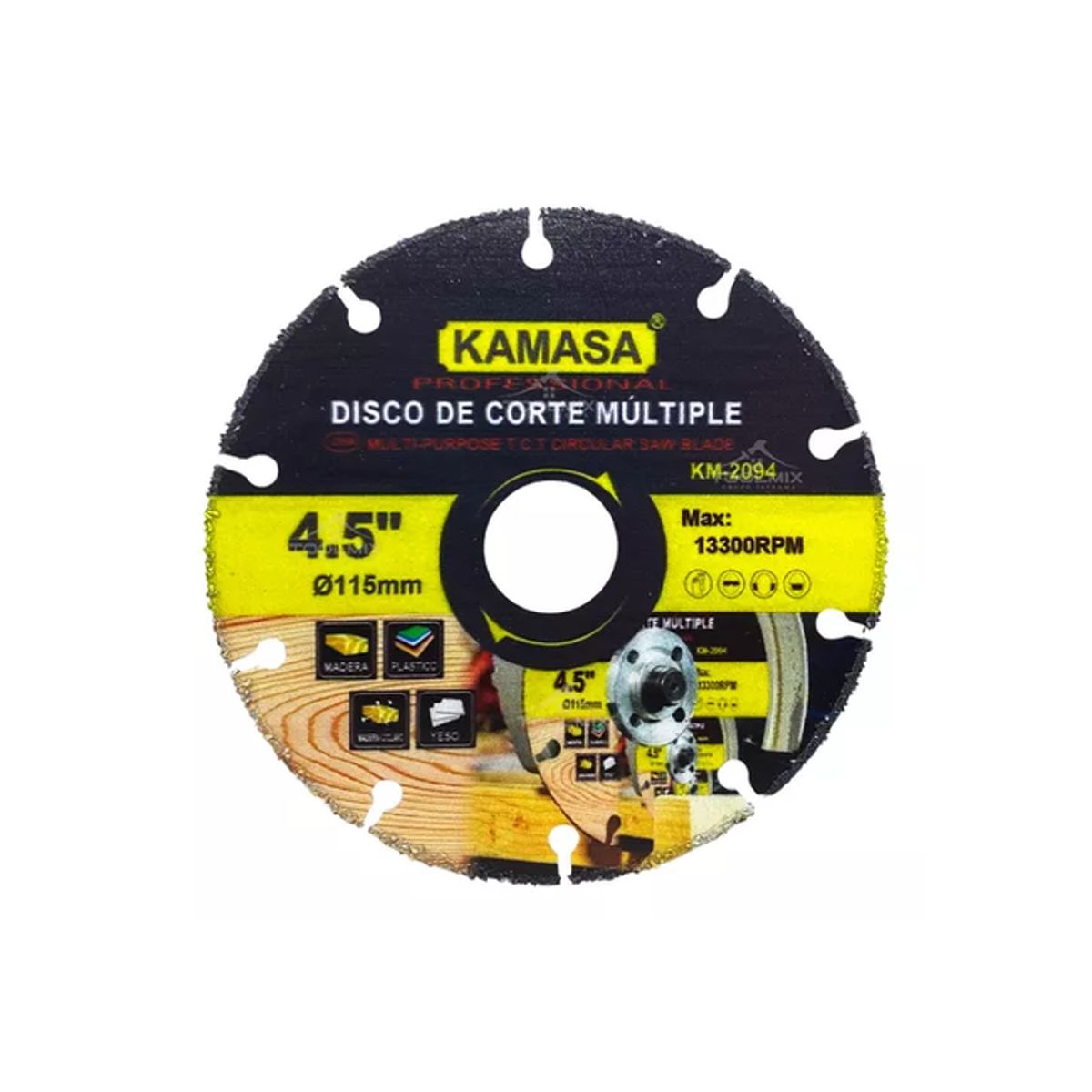 GENERICO - Disco de corte multiuso para esmeril 115mm 13300 RPM Kamasa amarillo y negro