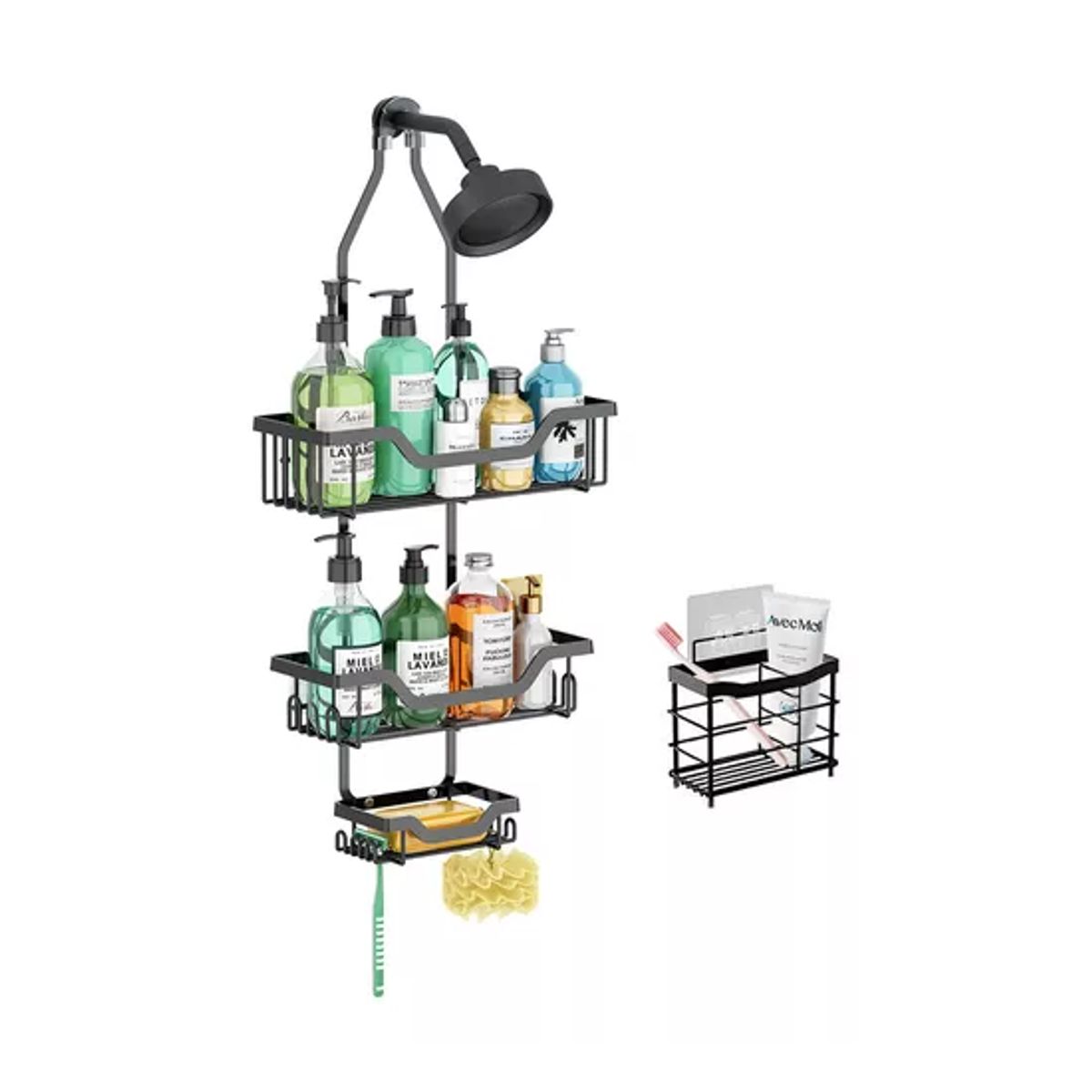GENERICO - Organizador de Ducha para Baño Halman Toalleros Color Negro Instalación Pared