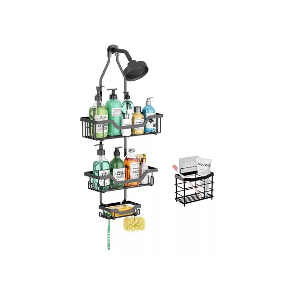 GENERICO - Organizador de Ducha para Baño Halman Toalleros Color Negro Instalación Pared