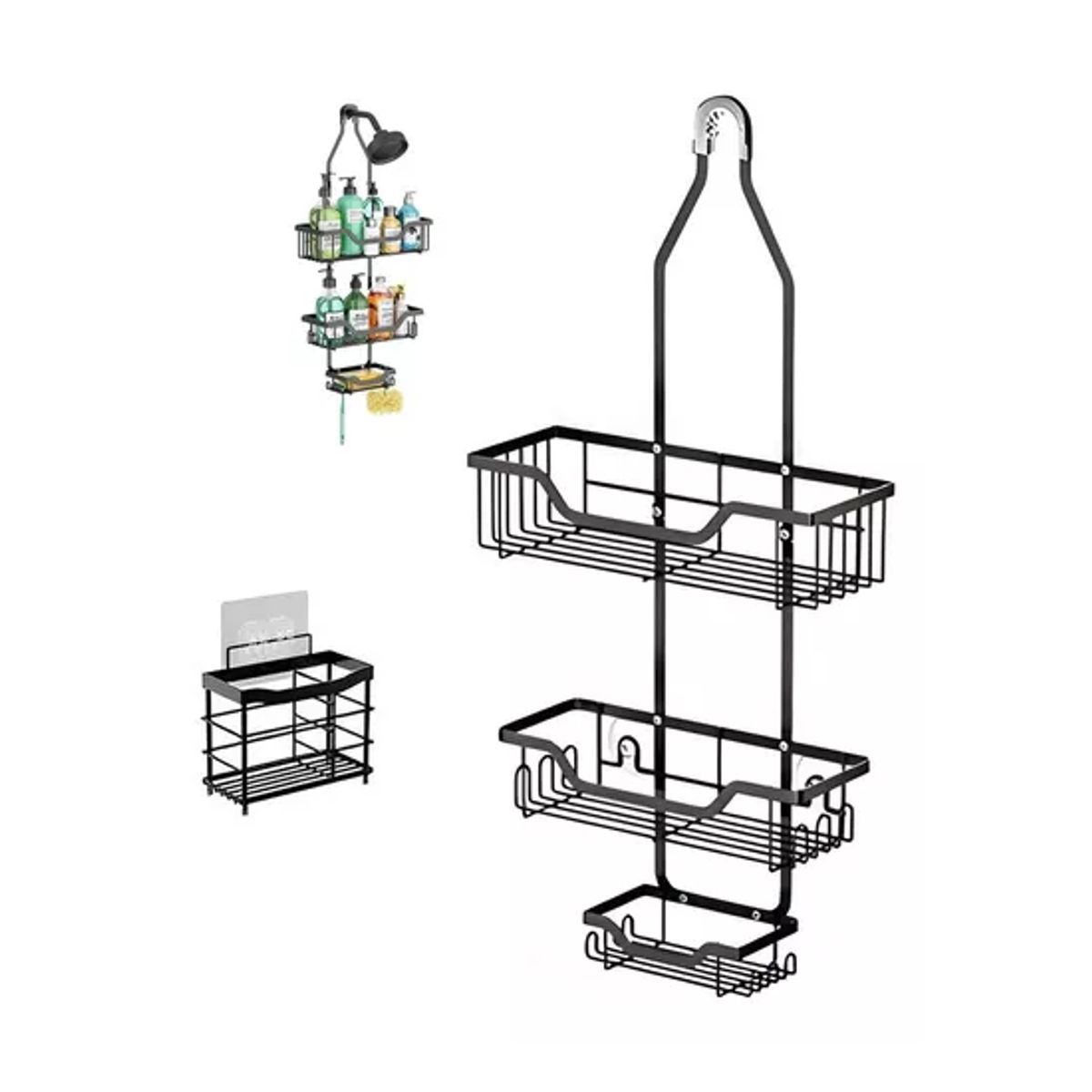 GENERICO - Organizador de Ducha para Baño Halman Toalleros Color Negro Instalación Pared
