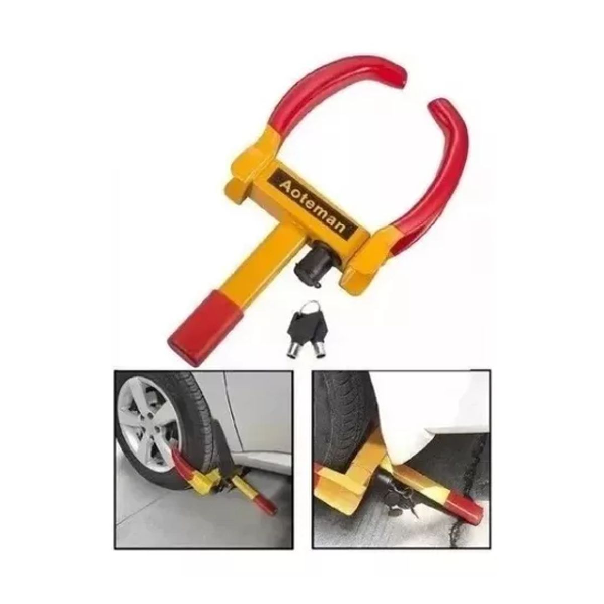 GENERICO - Traba Rueda Antirrobo Auto Moto Ajustable Amarillo