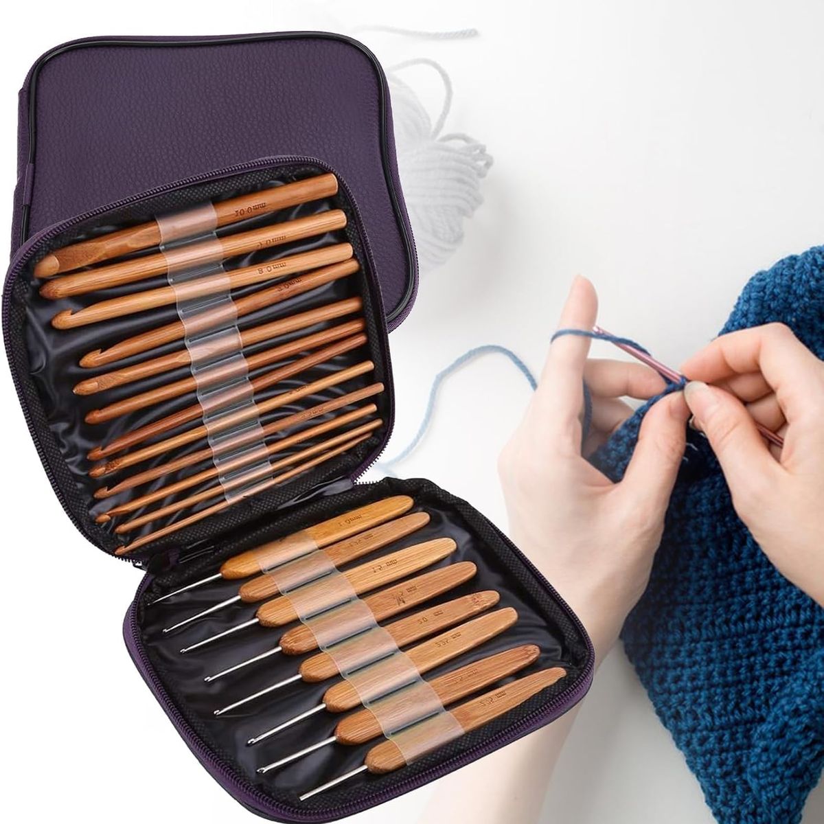 KUANGYE - Set De 20 Palillos Crochet De Bambu Con Estuche