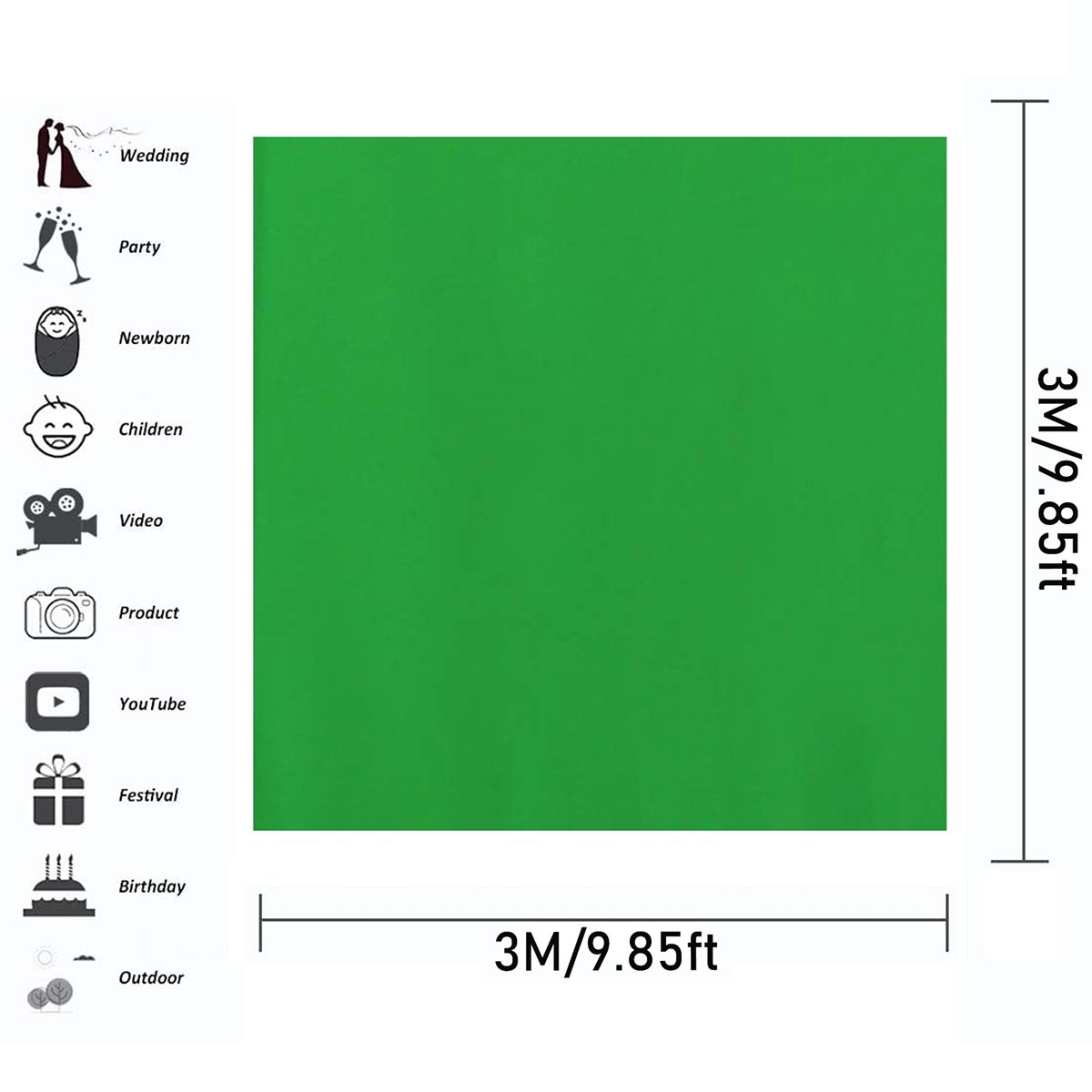 KINDA NICE - Fondo De Pantalla Verde  Profesional 3x3m Foto Video