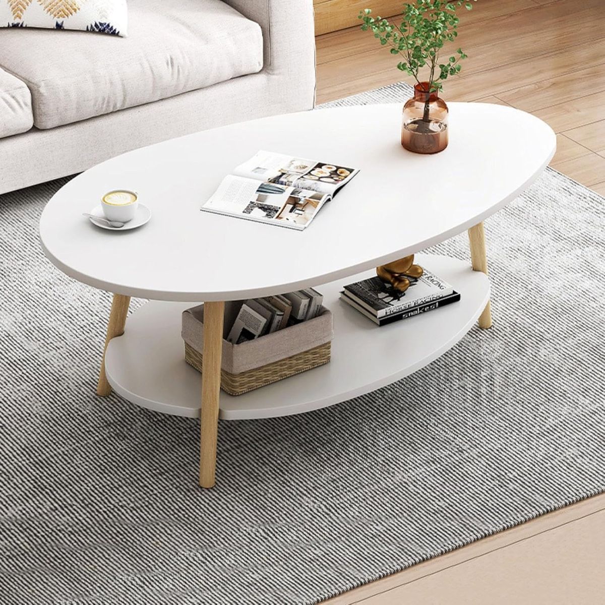 YOMYM - Mesa de centro mesa baja con estante 804042cm blanco cálido