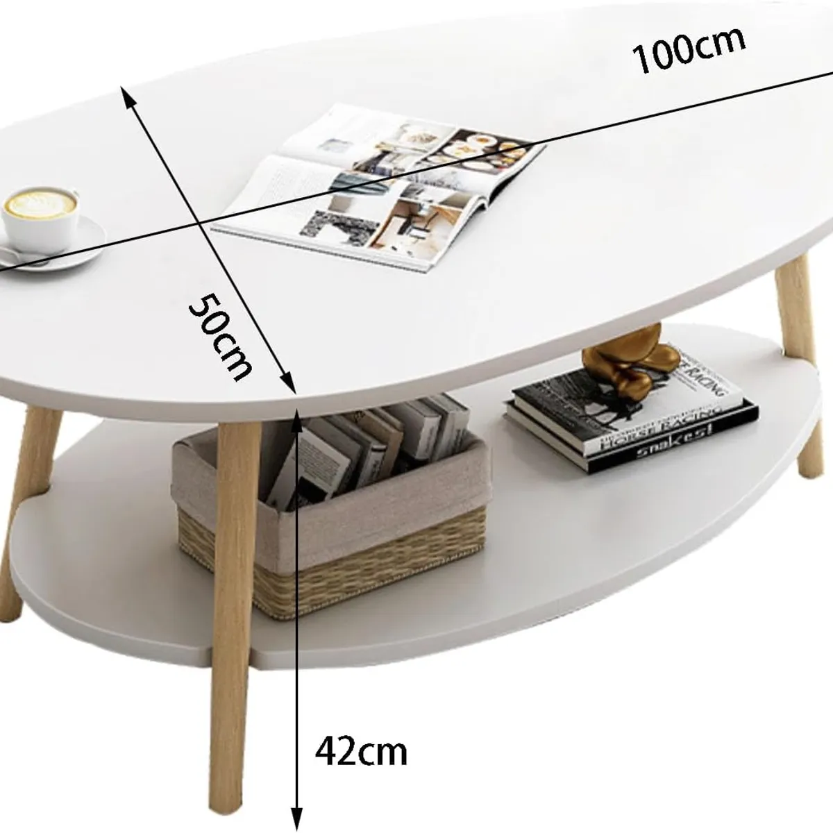 YOMYM - Mesa de centro mesa baja con estante 804042cm blanco cálido