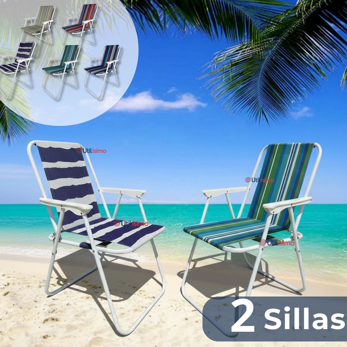 LINE - Pack 2 Sillas Plegables Portátil Playa Camping Picnic Exteriores