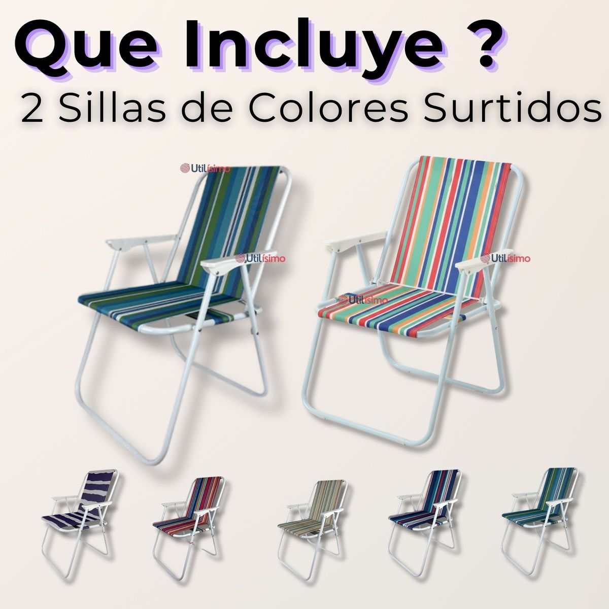 LINE - Pack 2 Sillas Plegables Portátil Playa Camping Picnic Exteriores