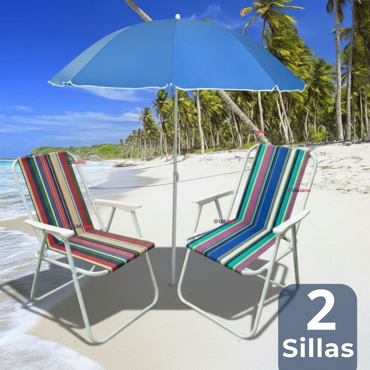 LINE - Pack 2 Sillas Plegables Portátil Playa Camping Picnic Exteriores