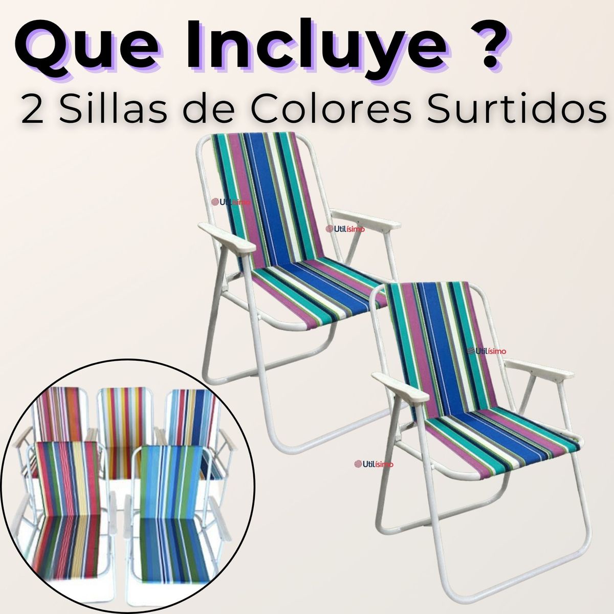 LINE - Pack 2 Sillas Plegables Portátil Playa Camping Picnic Exteriores