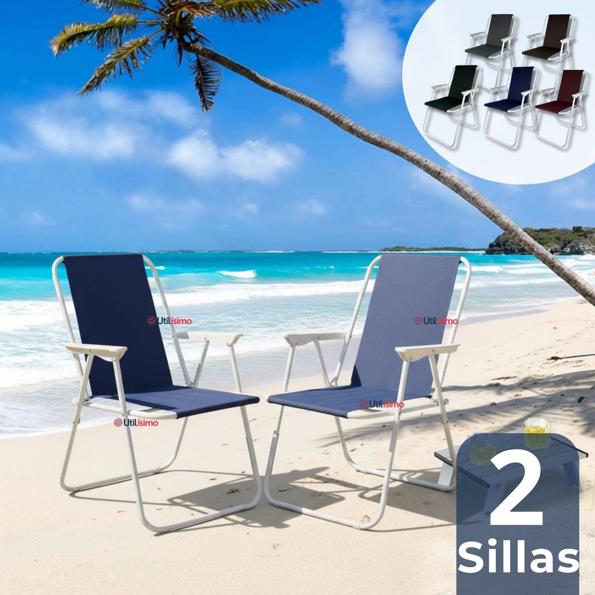 LINE - Pack 2 Sillas Plegables Portátil Playa Camping Picnic Colores Surtidos