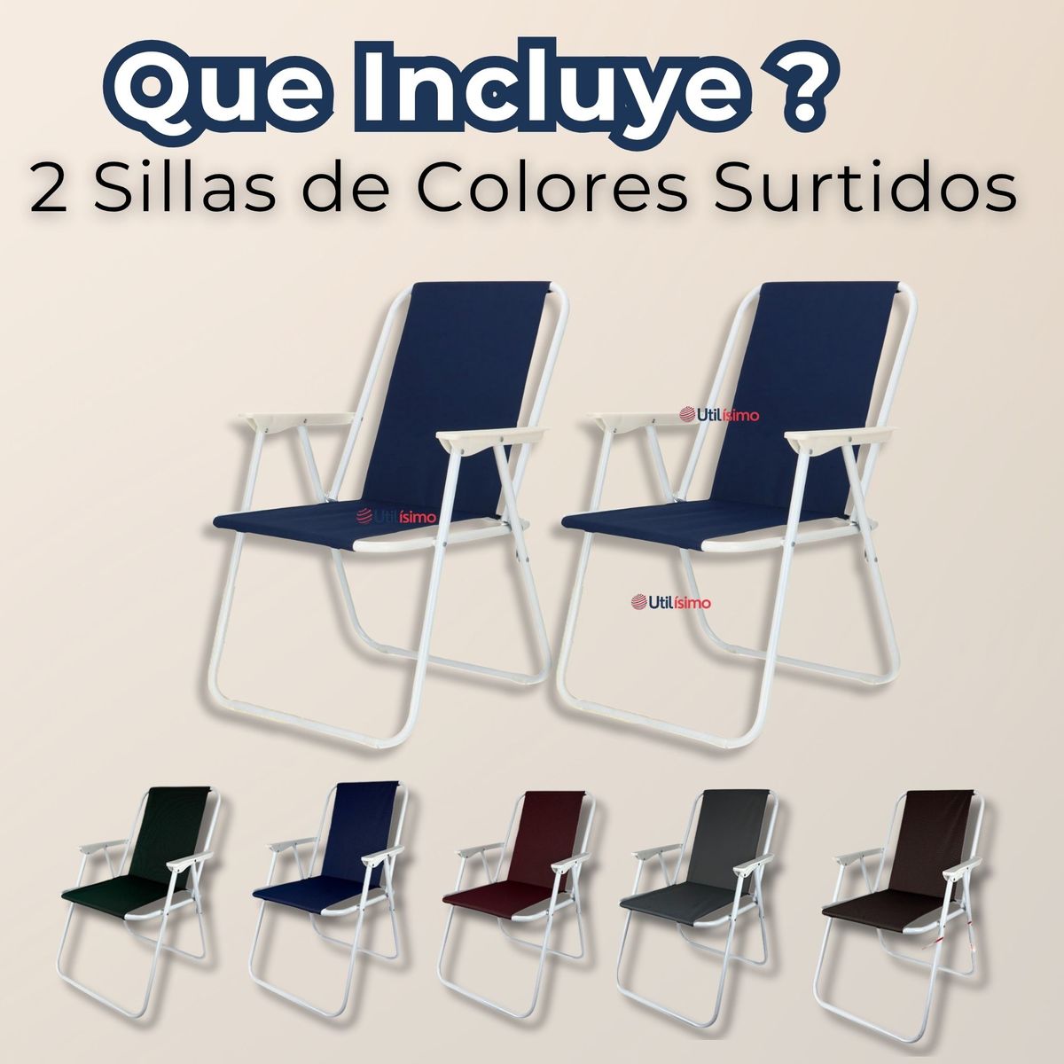 LINE - Pack 2 Sillas Plegables Portátil Playa Camping Picnic Colores Surtidos